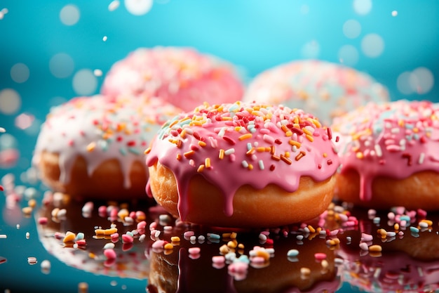 donuts doces com salpicaduras coloridas em fundo preto