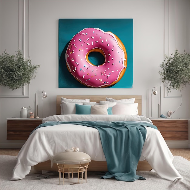 Donuts dulces con donut dulce en la habitación 3 d diseño interior moderno con pastel dulce y c