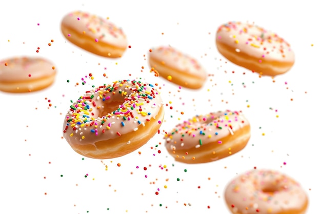 Foto donuts flutuantes e deliciosos