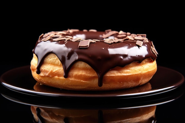 Donuts en forma de anillo cubiertos con glaseado, chispas y chocolate generados con ai