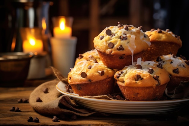 Donuts en forma de anillo cubiertos con glaseado, chispas y chocolate generados con ai