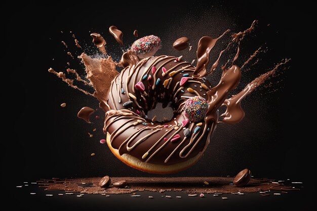 Foto donuts frente a un telón de fondo negro en una postura llamativa