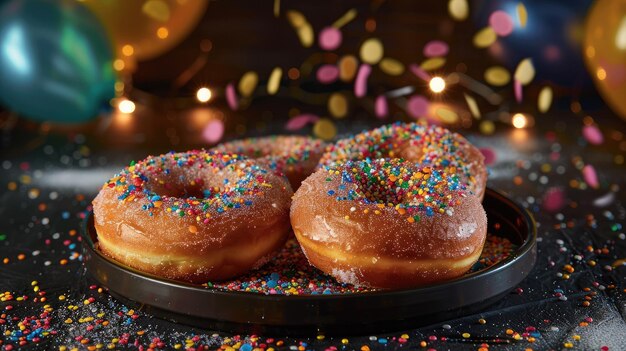 Donuts Geburtstagskuchen und Karnevalsatmosphäre