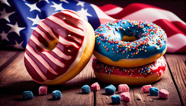 Donuts in den Farben der amerikanischen Flagge Generative KI