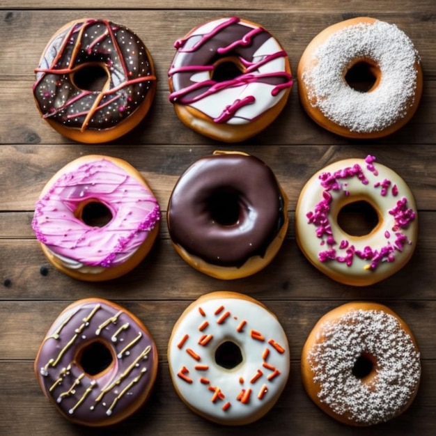 Donuts en una mesa de madera