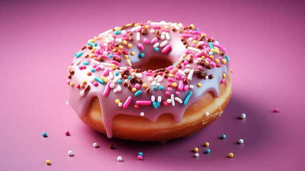 Donuts mit leuchtend rosa Glasur auf einem sauberen, festen rosa Hintergrund Generative KI