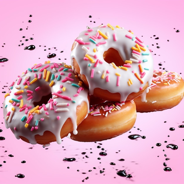 Donuts mit Sprinkles, die auf durchsichtigem Hintergrund fliegen PNG süße Donuts fliegen auf weißem Hintergrund