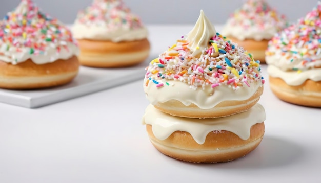 Donuts mit weißer Schokoladencreme und Zucker drauf