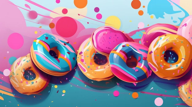 Donuts movimiento colorido estilo 70 ilustración AI generado