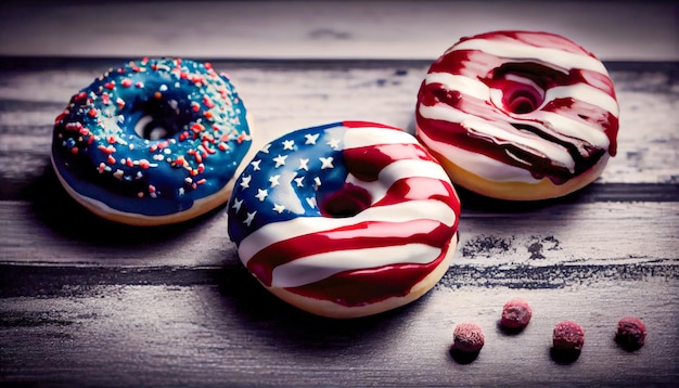 Donuts nas cores da bandeira americana Generative AI