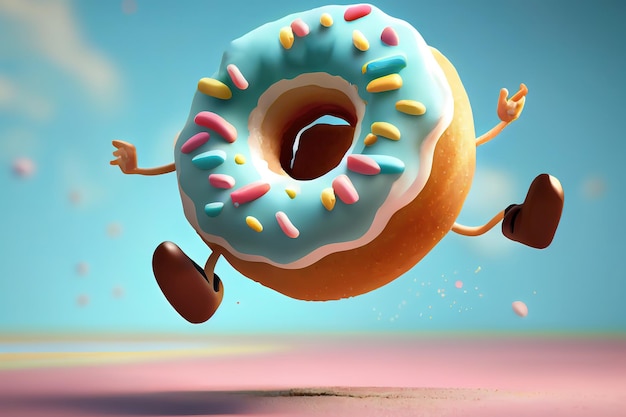 Donuts o donuts de cara graciosa voladora Generative Ai