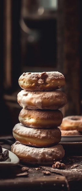 Donuts en piedra Rústico Pub Mobile Wallpeper Postal AI generativa
