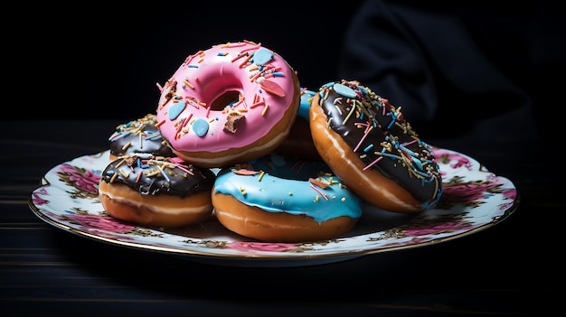 Donuts en un plato aislado en el fondo Vista superior