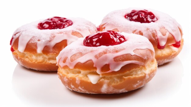 Donuts preenchidos com gelatina isolados sobre um fundo branco