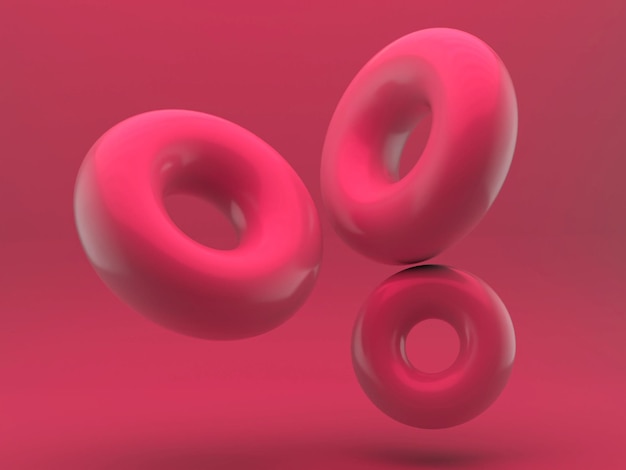 donuts rosas sobre un fondo rosa. procesamiento 3d ilustración 3d