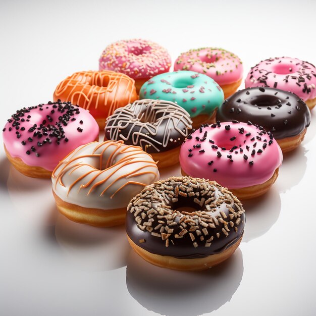 Foto donuts con salpicaduras de colores