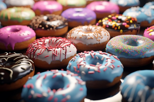 Foto donuts tentadores con una variedad de sabores