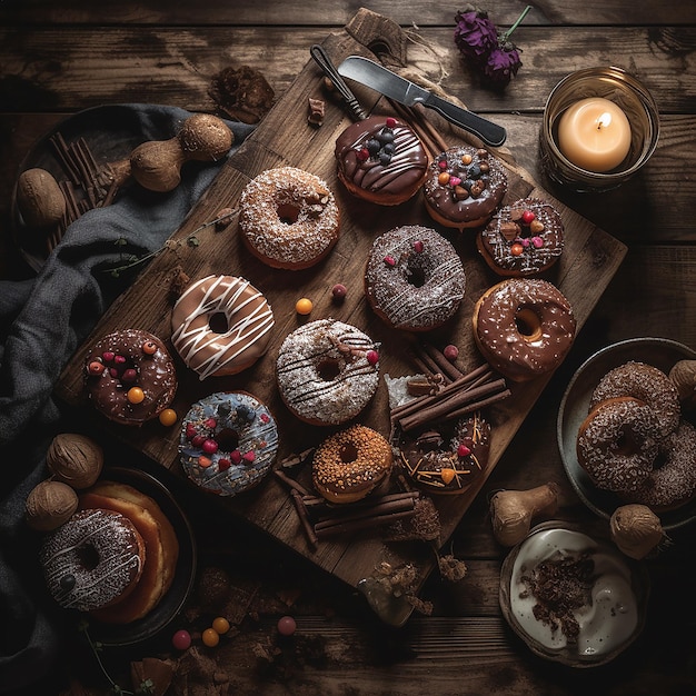 Donuts verstreut auf dem Hintergrund