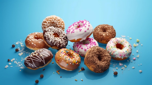 Donuts voadores deliciosos com sprinkel