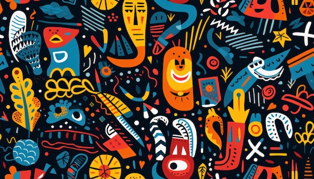 Doodle Art Seamless Pattern Moda Têxtil Roupas Esportivas Arte de Rua Grafite Estilo Generativo Ai