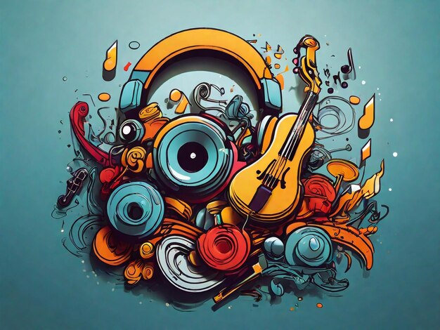 Foto doodle de música vetorial em ilustração vetorial colorful