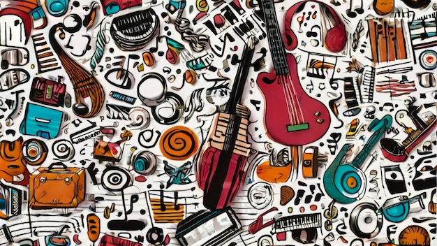 Foto doodle de música vetorial em ilustração vetorial colorful