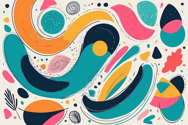 Doodle Delight Trendy Abstract Background com formas desenhadas à mão