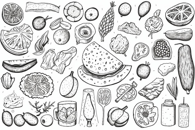 Foto doodle design comida desenhada à mão