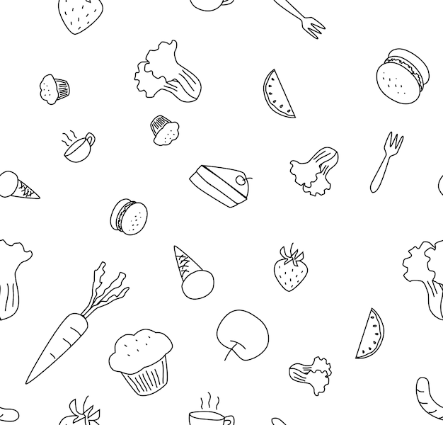 Doodle food icons seamless background