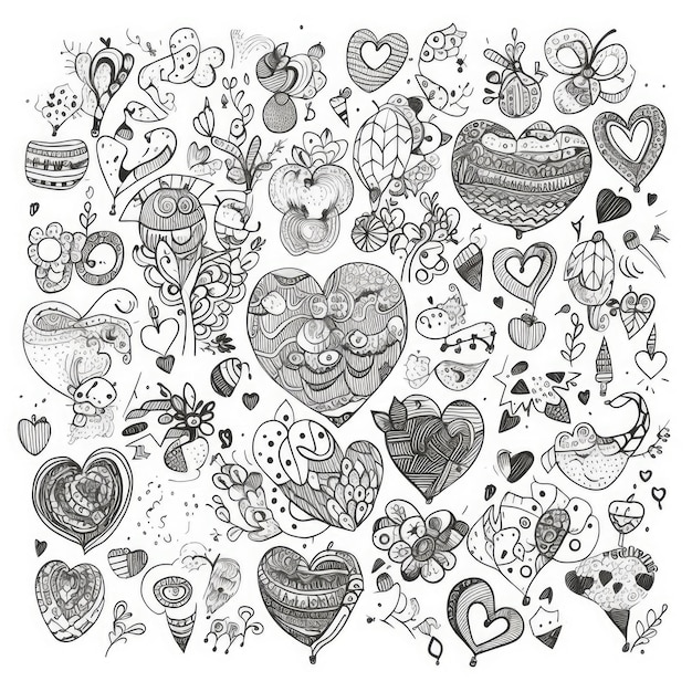 Doodle-Herz-Sammlung auf weißem Hintergrund