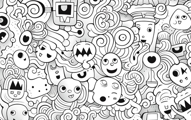 Doodle-Muster Hintergrund schwarz-weiße Zeichnung