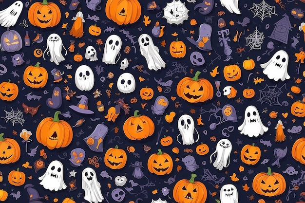 Doodle padrão de halloween elementos de primeiro plano