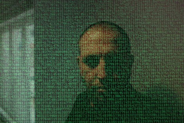 Doppelbelichtung des Mannes mit Binärcode