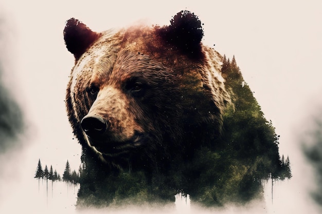 Doppelbelichtung eines Bärenporträts