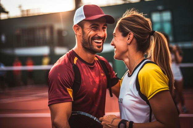 Doppelpartner feiern während des Paddle-Tennis-Matches AI generative