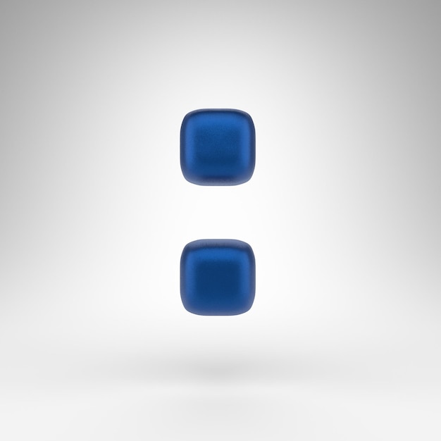Doppelpunktsymbol auf weißem Hintergrund. Eloxiertes blaues 3D gerendertes Schild mit matter Textur.