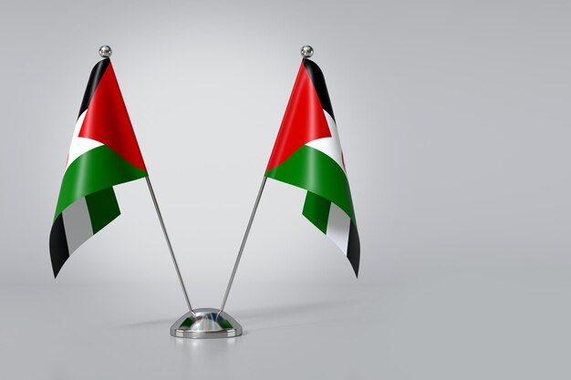 Doppelte Tabellenflagge der Sahrawi Arabischen Demokratischen Republik auf grauem Hintergrund 3D-Rendering