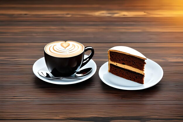 Doppelter Espressokaffee mit Stück Kuchen