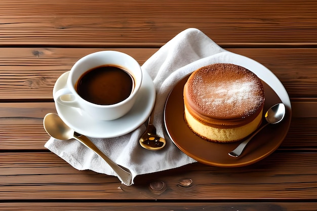 Doppelter Espressokaffee mit Stück Kuchen