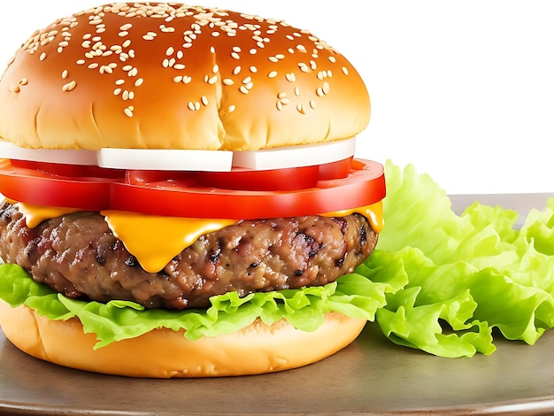 Doppeltes Burger-Sandwich gefüllt mit geschmolzenem gelbem Cheddar-Käse, isolierte generative KI