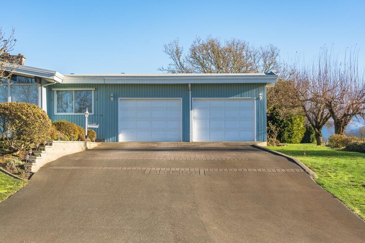 Doppeltorgarage eines großen Wohnhauses