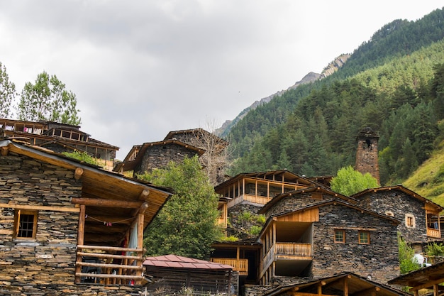 Dorf Dartlo Wahrzeichen und alte Gebäude Tusheti Georgia