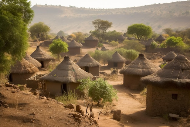 Dorf in der afrikanischen Savanne Generative KI