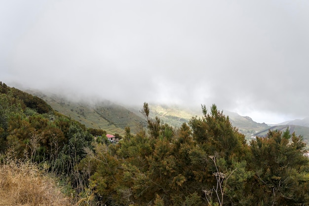 Dorf unter den Wolken Draufsicht vom Berg