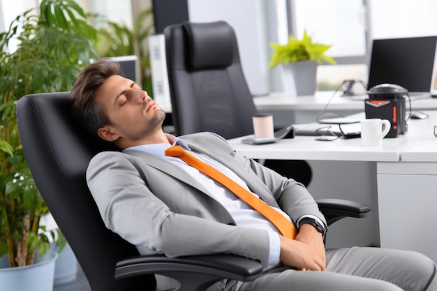 Dormido cansado persona durmiente hombre de negocios caucásico empleado de oficina hombre de negocios gerente jefe