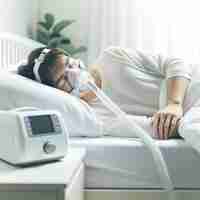 Foto dormir em paz com a tecnologia de saúde da máquina cpap