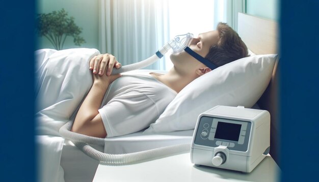 Foto dormir em paz com a tecnologia de saúde da máquina cpap