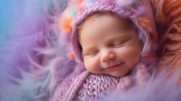 Dormir recién nacido bebé sonriente suave colorido