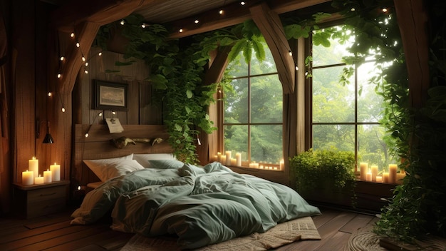 Foto dormitorio acogedor en estilo rústico con una gran ventana