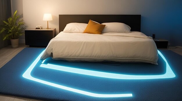 Un dormitorio con una alfombra biométrica de seguimiento del sueño